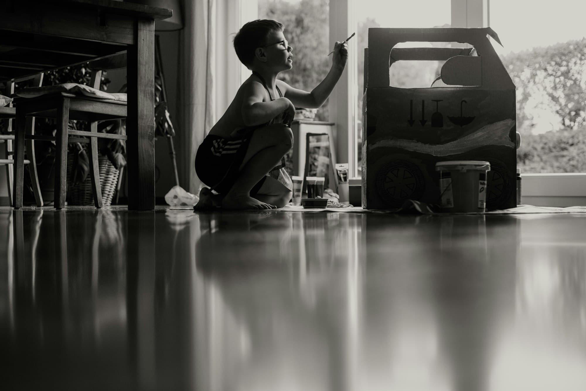 A quiet training room, low to the floor